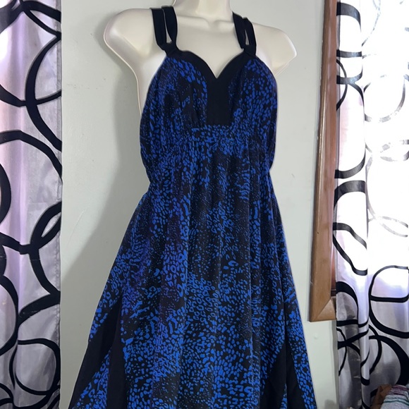 Express Women Blue & Black Casual Maxi Dress with Strappy Back Detail Medium - Picture 4 of 13